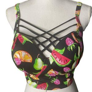 Torrid Wm’s Sz 1F Black Multi Fruit Lattice Push-Up Balconette Bikini Top